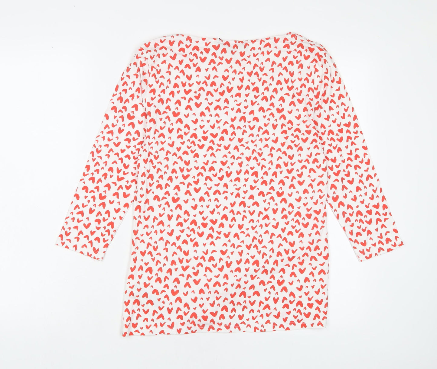 Marks and Spencer Womens Red Geometric Cotton Basic T-Shirt Size 12 Boat Neck - Hearts