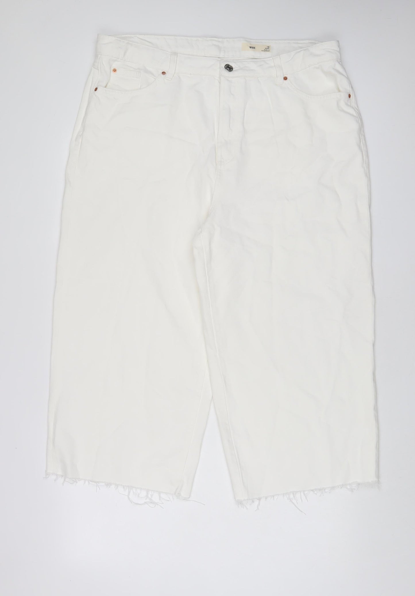 Marks and Spencer Womens White Cotton Wide-Leg Jeans Size 18 L23 in Regular Zip