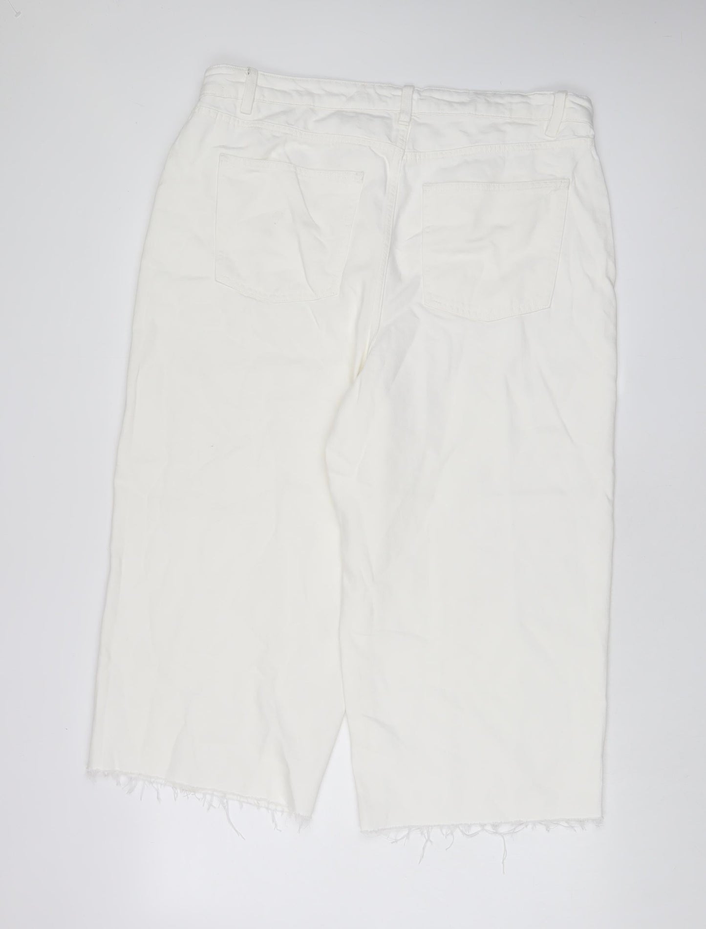 Marks and Spencer Womens White Cotton Wide-Leg Jeans Size 18 L23 in Regular Zip