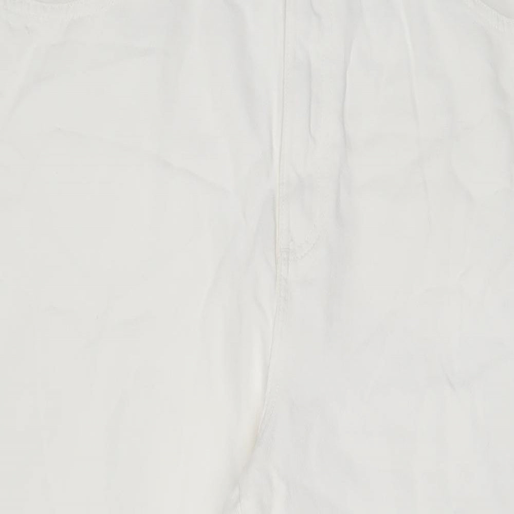 Marks and Spencer Womens White Cotton Wide-Leg Jeans Size 18 L23 in Regular Zip