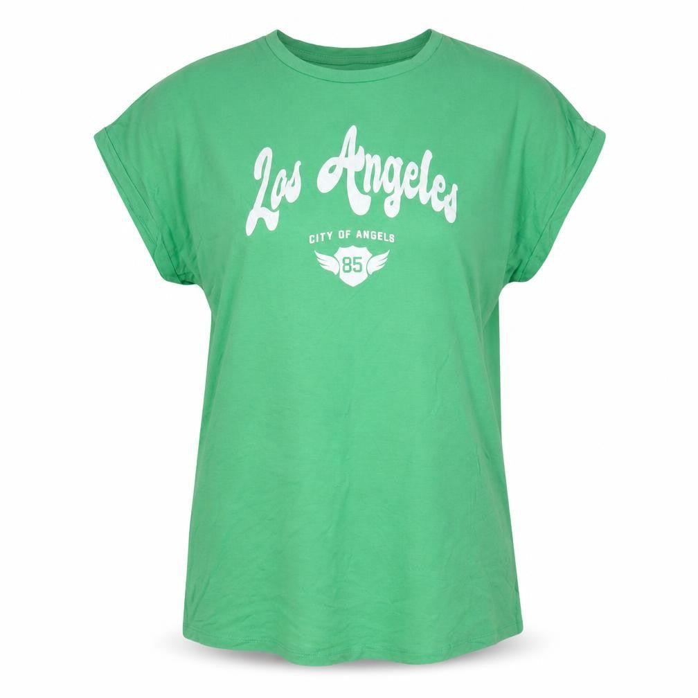 Los Angeles Womens Green Viscose Basic T-Shirt Size 14 Crew Neck