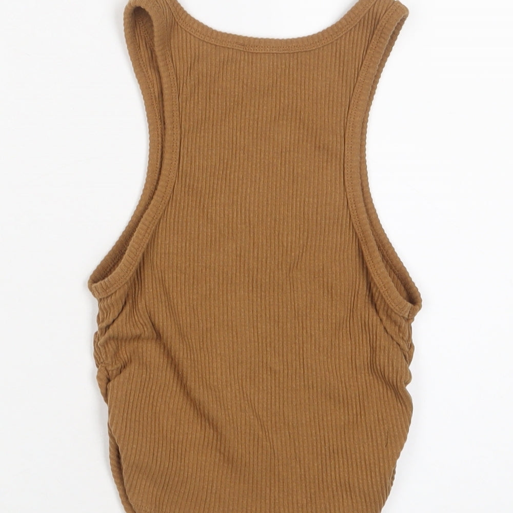 Fashion Nova Womens Brown Cotton Cropped Tank Size S Crew Neck
