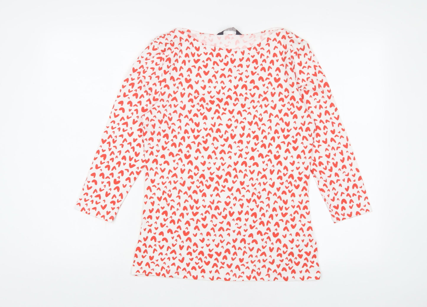Marks and Spencer Womens Red Geometric Cotton Basic T-Shirt Size 12 Boat Neck - Hearts