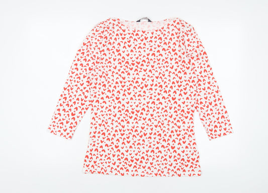 Marks and Spencer Womens Red Geometric Cotton Basic T-Shirt Size 12 Boat Neck - Hearts