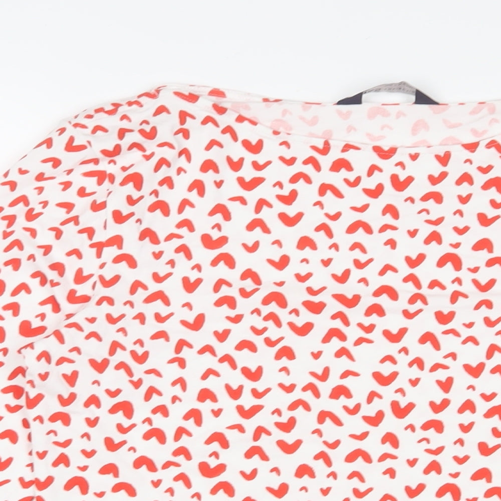 Marks and Spencer Womens Red Geometric Cotton Basic T-Shirt Size 12 V-Neck - Hearts