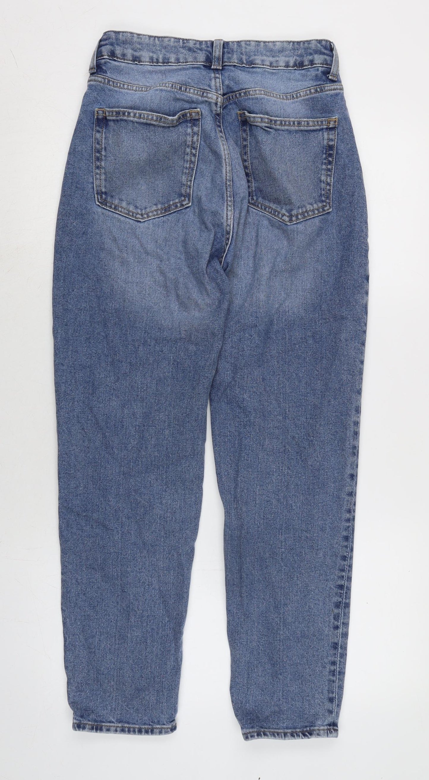 H&M Womens Blue Cotton Blend Straight Jeans Size 8 L27 in Regular Zip