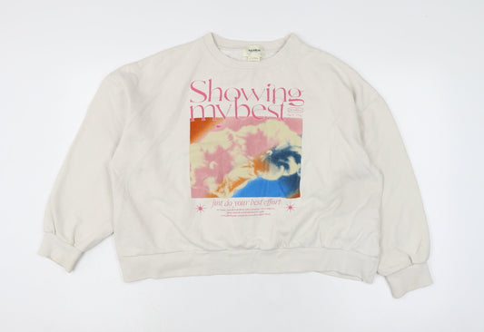 Pull&Bear Womens Ivory Cotton Pullover Sweatshirt Size S