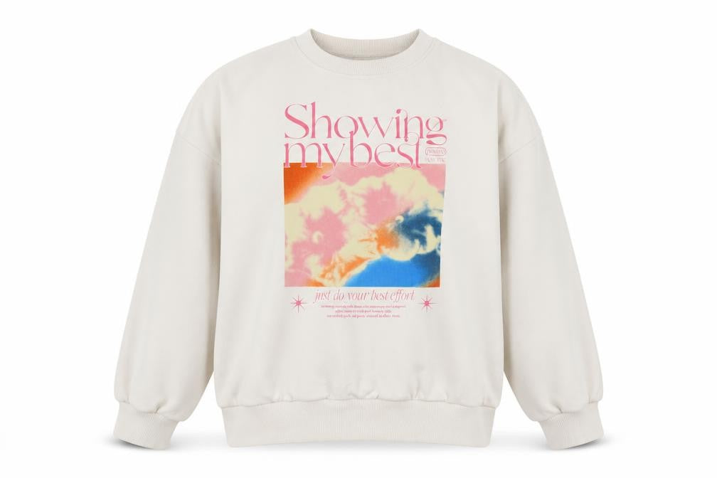 Pull&Bear Womens Ivory Cotton Pullover Sweatshirt Size S