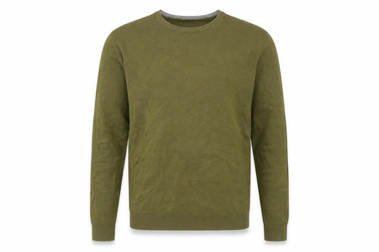 French Connection Mens Green Crew Neck Herringbone Cotton Pullover Jumper Size XL Long Sleeve