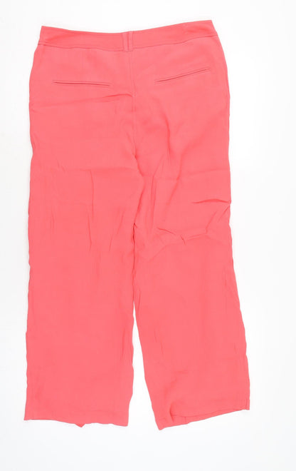 Next Womens Pink Herringbone Polyester Trousers Size 12 L24 in Regular