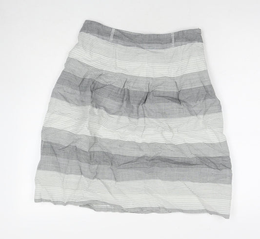 Marks and Spencer Womens Grey Striped Ramie A-Line Skirt Size 10 Zip