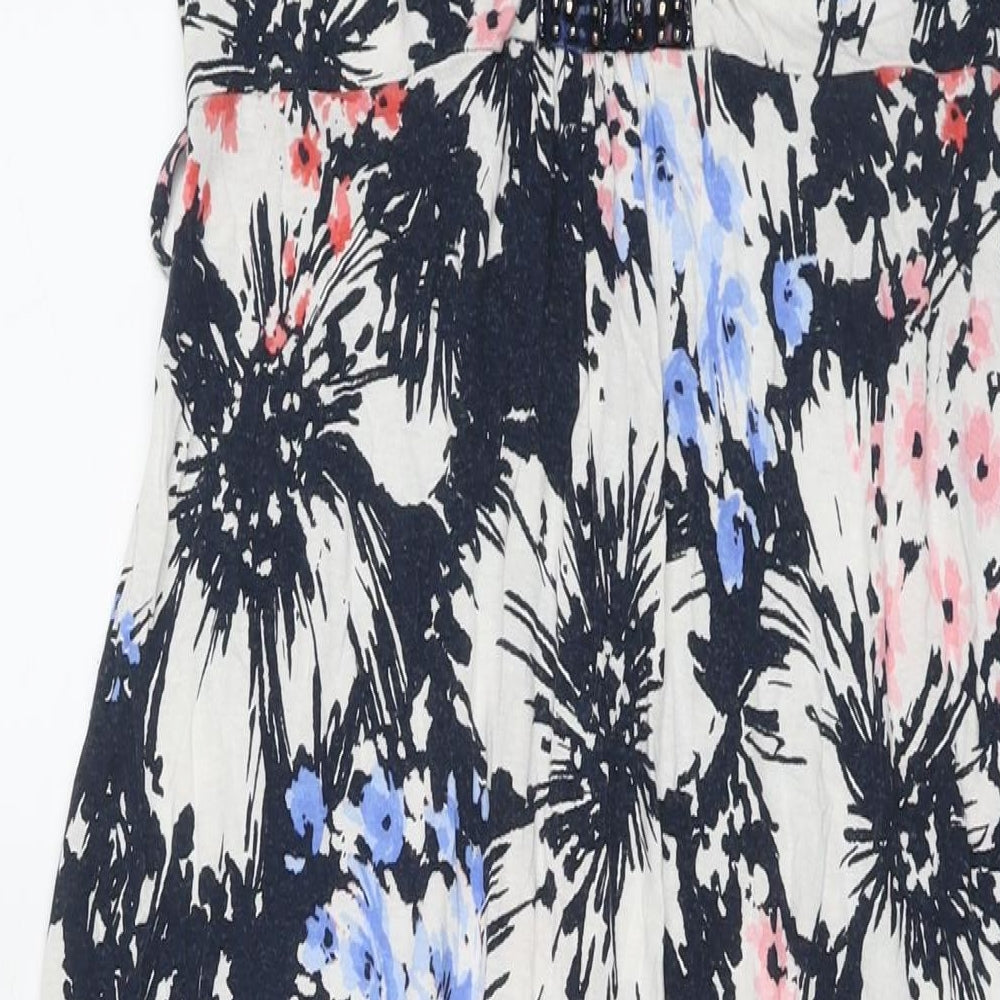 Debenhams Womens Multicoloured Floral Viscose Maxi Size 10 V-Neck Pullover - Beaded Detail