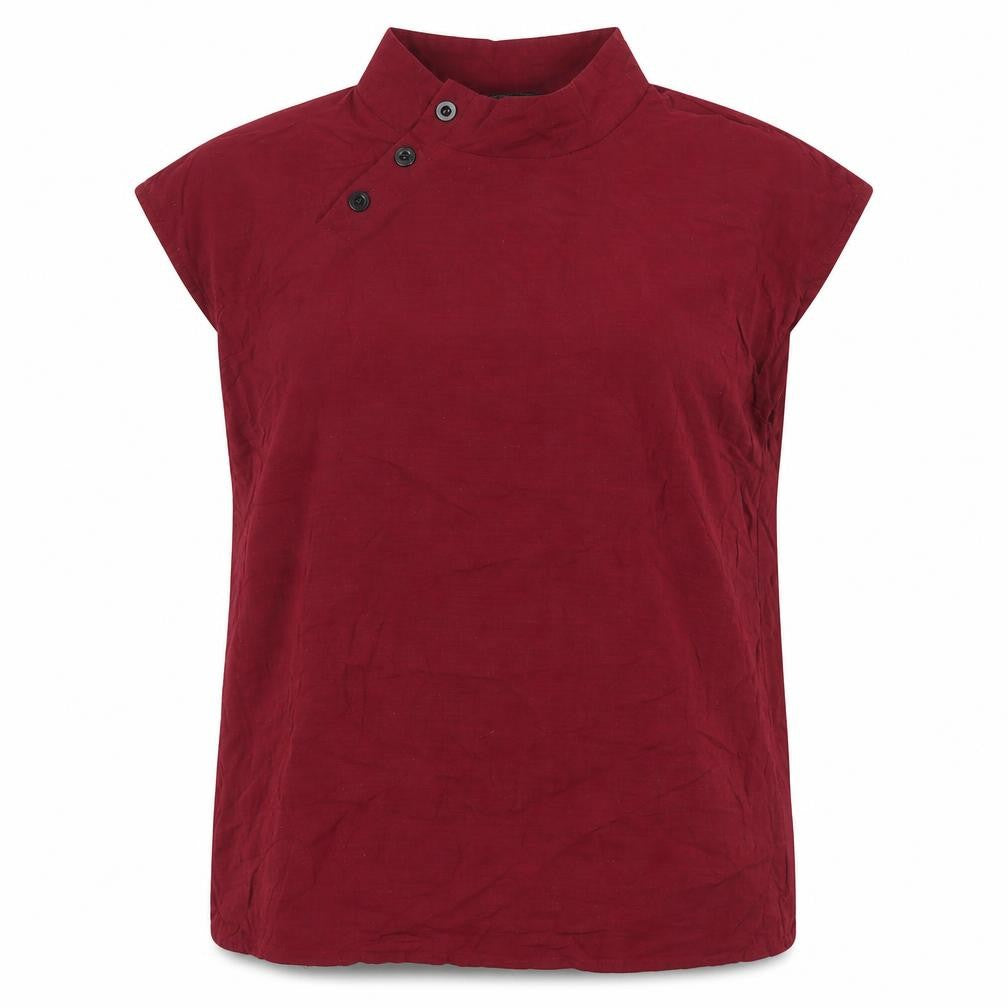 Celmia Womens Red Cotton Basic Button-Up Size L Round Neck