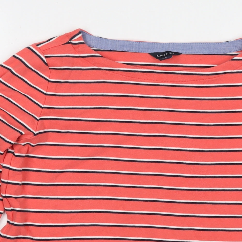 Nautica Womens Red Striped Cotton Pullover Sweatshirt Size S Pullover