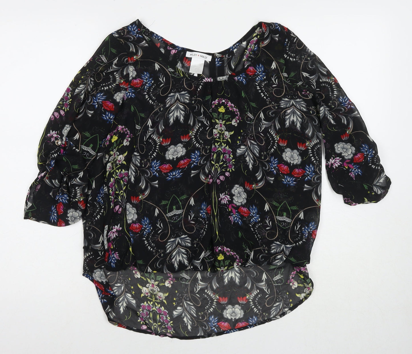 Miley&Molly Womens Black Floral Polyester Basic Blouse Size M Round Neck