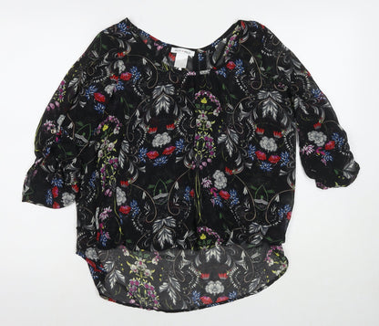 Miley&Molly Womens Black Floral Polyester Basic Blouse Size M Round Neck