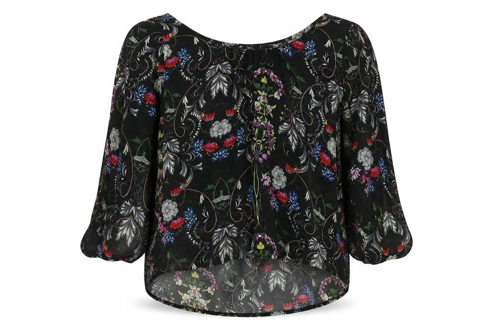 Miley&Molly Womens Black Floral Polyester Basic Blouse Size M Round Neck