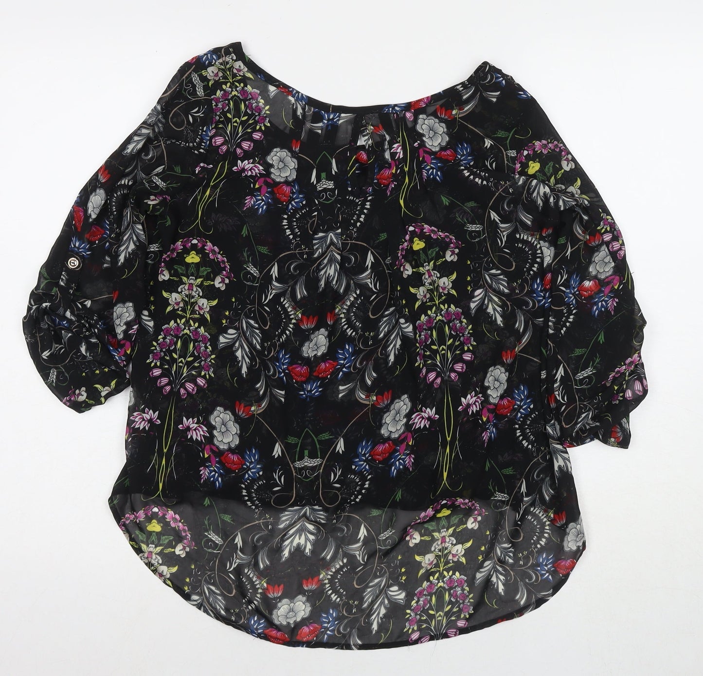Miley&Molly Womens Black Floral Polyester Basic Blouse Size M Round Neck