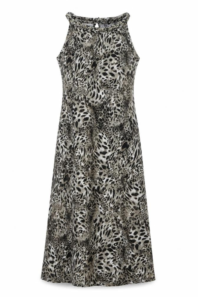 M&Co Womens Grey Animal Print Polyester Maxi Size 10 Round Neck Pullover - Leopard Print