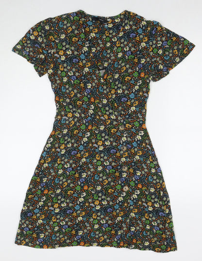 Next Womens Multicoloured Floral Viscose Fit & Flare Size 8 V-Neck Pullover