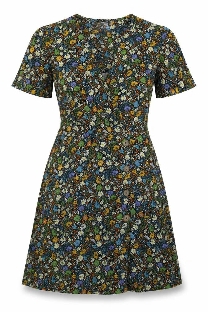 NEXT Womens Multicoloured Floral Viscose Fit & Flare Size 8 V-Neck Pullover