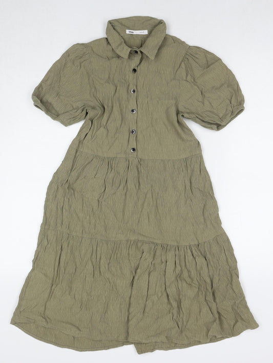 Sinsay Womens Green Viscose Shirt Dress Size S Collared Pullover