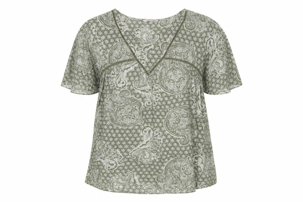 Marks & Spencer Womens Grey Floral Viscose Basic Blouse Size 10 V-Neck