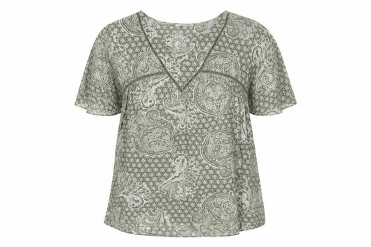 Marks and Spencer Womens Grey Floral Viscose Basic Blouse Size 10 V-Neck