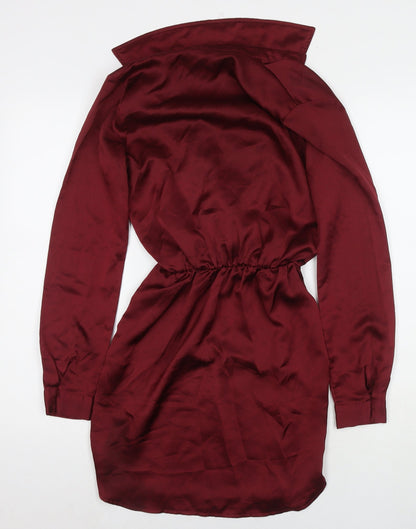 PRETTYLITTLETHING Womens Red Polyester A-Line Size 6 Collared Pullover
