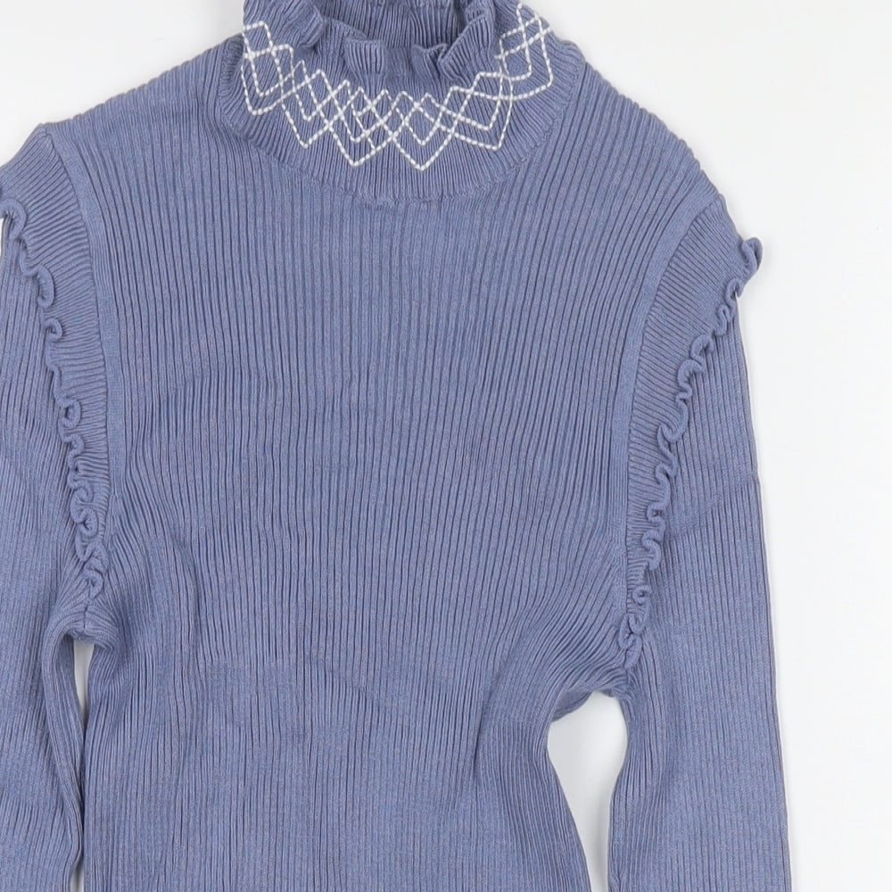 River Island Womens Blue Round Neck Viscose Pullover Jumper Size 10