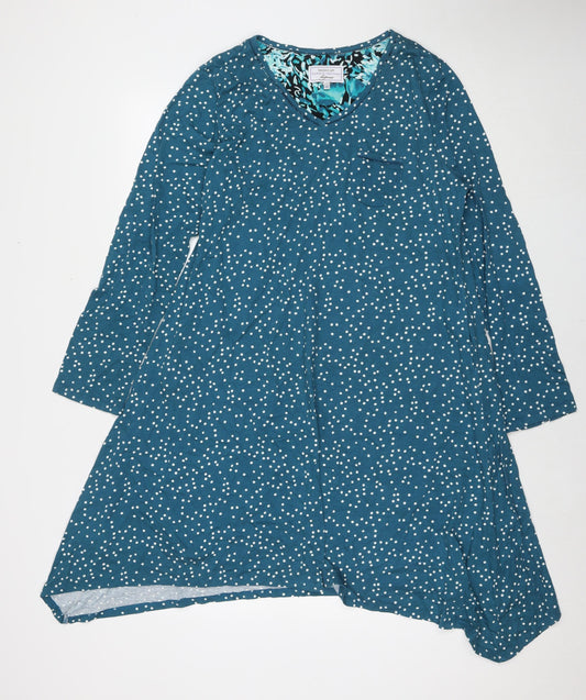 Carole Hochman Womens Blue Polka Dot Viscose A-Line Size M V-Neck Pullover