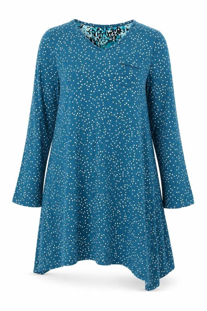 Carole Hochman Womens Blue Polka Dot Viscose A-Line Size M V-Neck Pullover