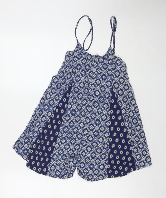 Zara Womens Blue Geometric Cotton Playsuit One-Piece Size S L3 in Pullover