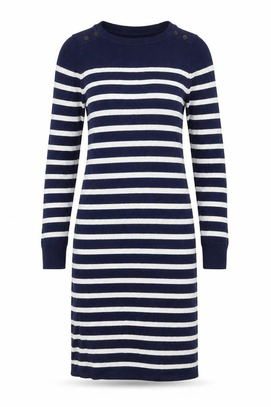 JoJo Maman Bébé Womens Blue Striped Cotton Maxi Size XS Round Neck Pullover