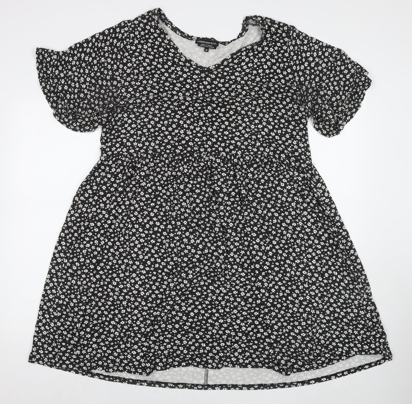 Wednesday's Girl Womens Black Floral Viscose Fit & Flare Size 18 Round Neck Pullover