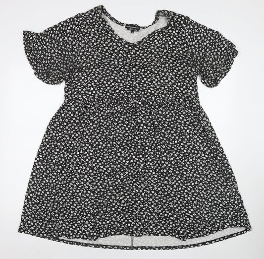 Wednesday's Girl Womens Black Floral Viscose Fit & Flare Size 18 Round Neck Pullover