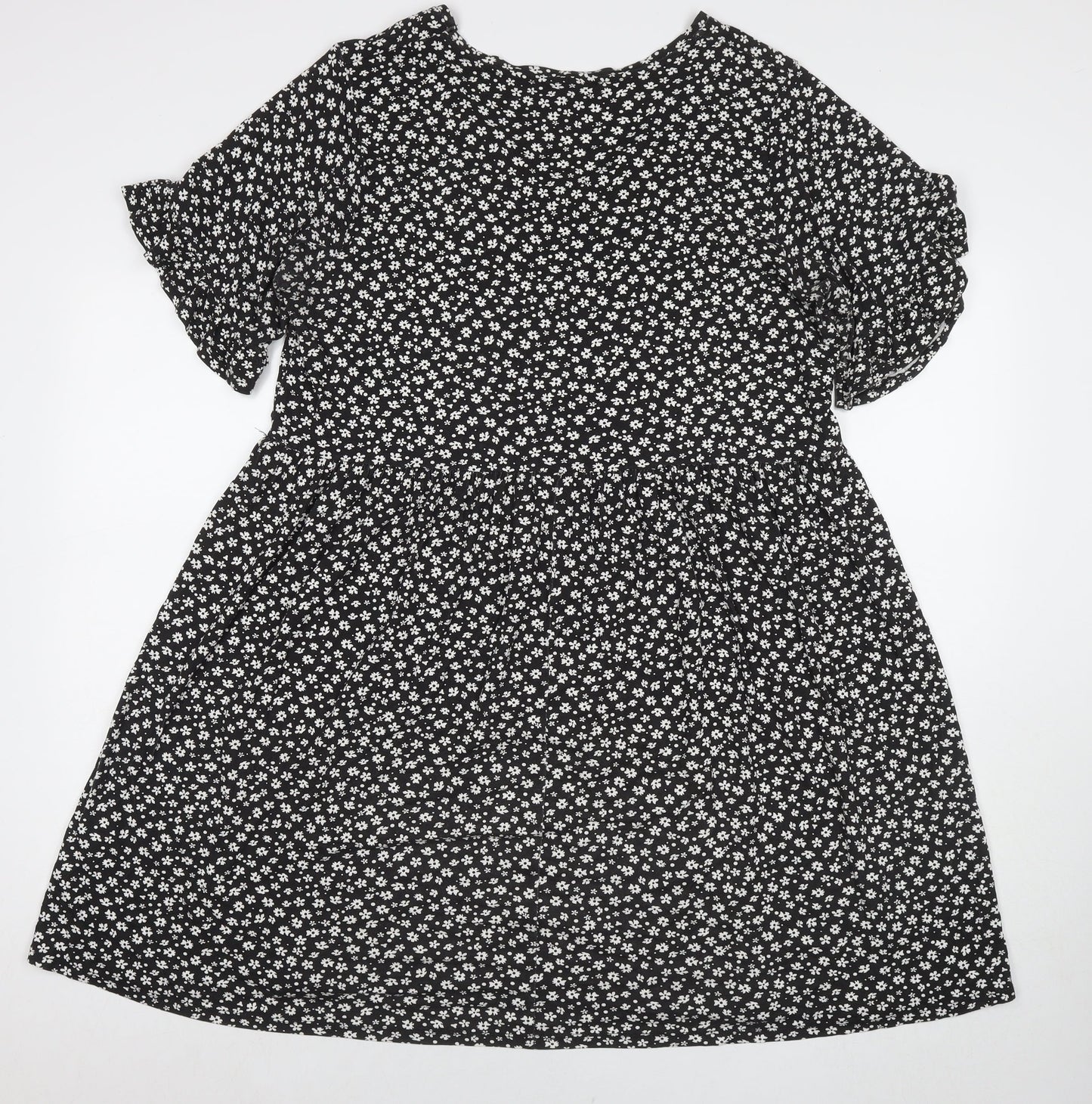 Wednesday's Girl Womens Black Floral Viscose Fit & Flare Size 18 Round Neck Pullover