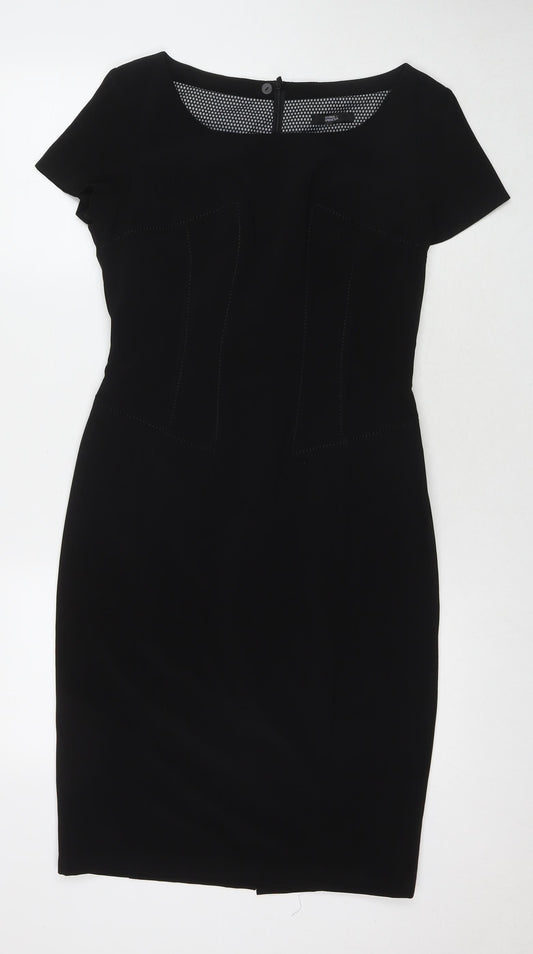 Marks and Spencer Womens Black Polyester A-Line Size 10 Round Neck Zip