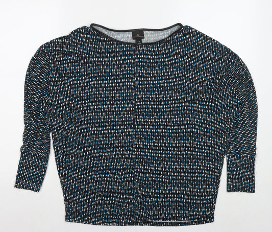 Worthington Industries Womens Blue Geometric Viscose Basic Blouse Size M Round Neck