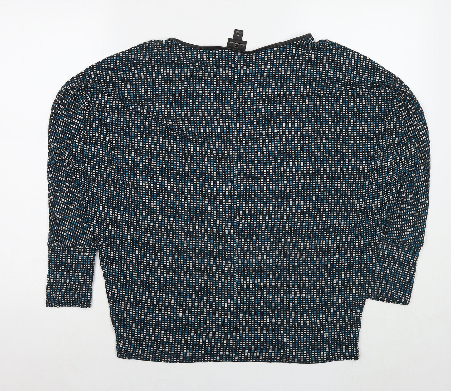 Worthington Industries Womens Blue Geometric Viscose Basic Blouse Size M Round Neck