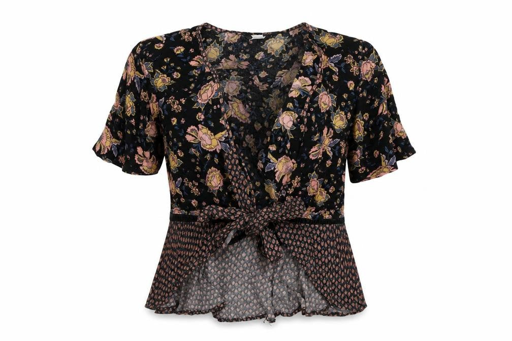 New Look Womens Multicoloured Floral Viscose Wrap T-Shirt Size 12 V-Neck