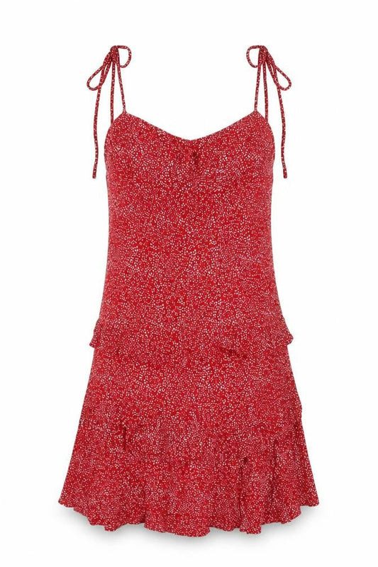 Sundae Muse Womens Red Geometric Viscose Tank Dress Size 8 V-Neck Pullover