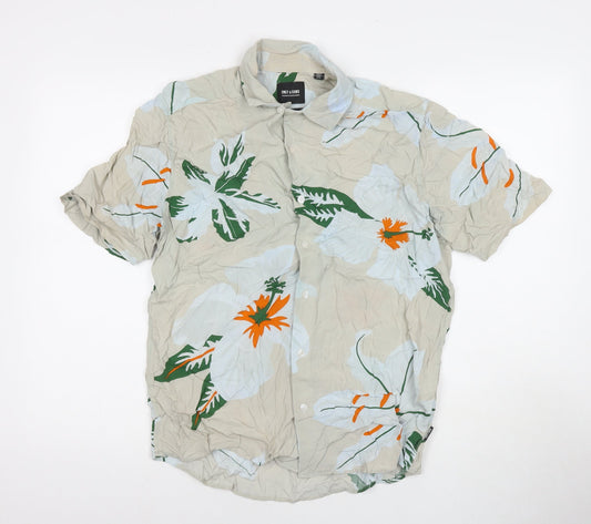 ONLY & SONS Mens Multicoloured Floral Viscose Button-Up Size M Collared Button