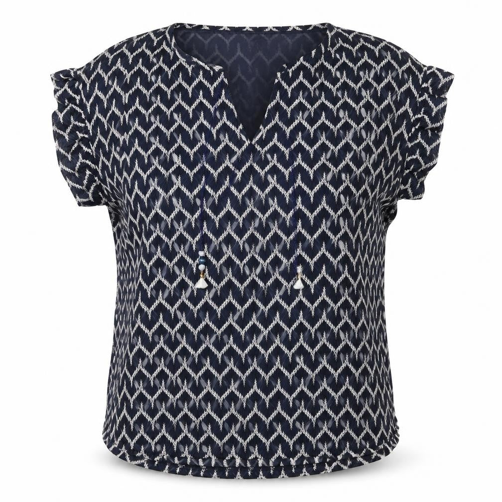 Pilar Prieto Womens Black Geometric Polyester Basic T-Shirt Size L Round Neck