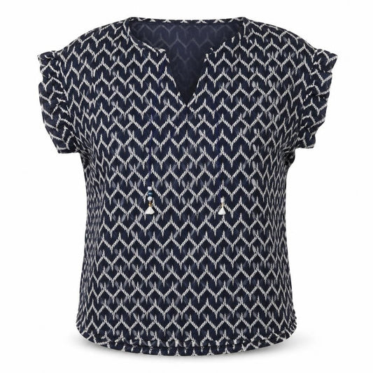 Pilar Prieto Womens Black Geometric Polyester Basic T-Shirt Size L Round Neck