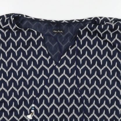 Pilar Prieto Womens Black Geometric Polyester Basic T-Shirt Size L Round Neck