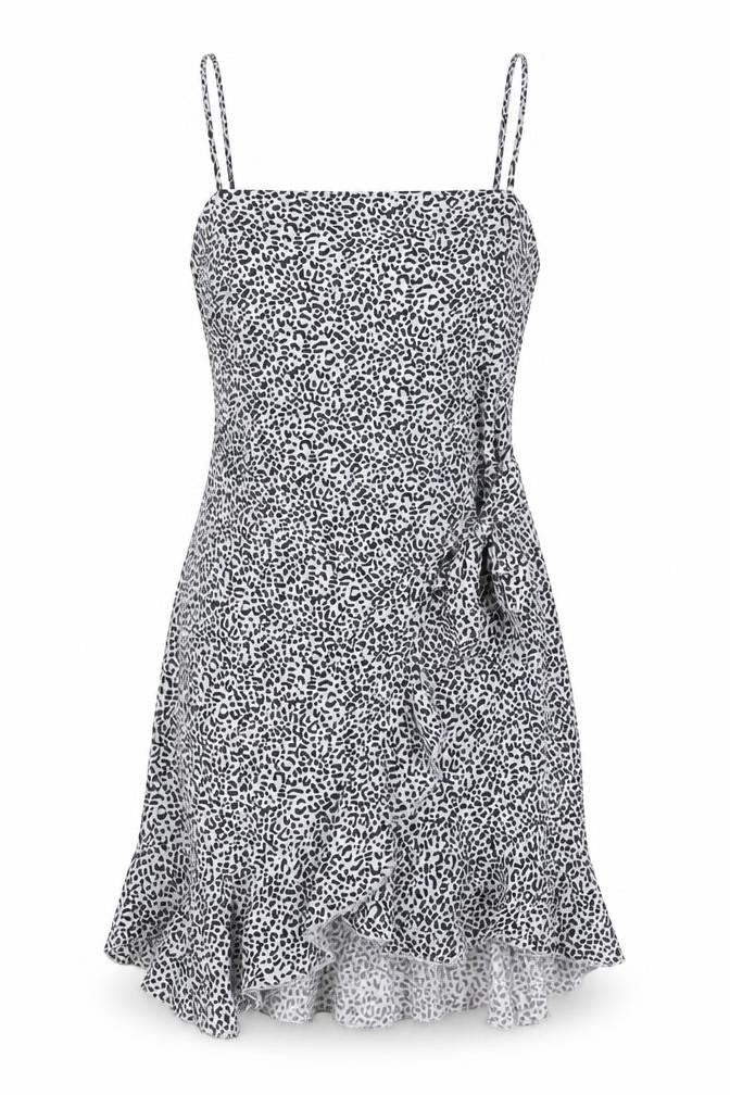 Rumor Womens White Animal Print Polyester Tank Dress Size 8 Square Neck Zip - Leopard Print
