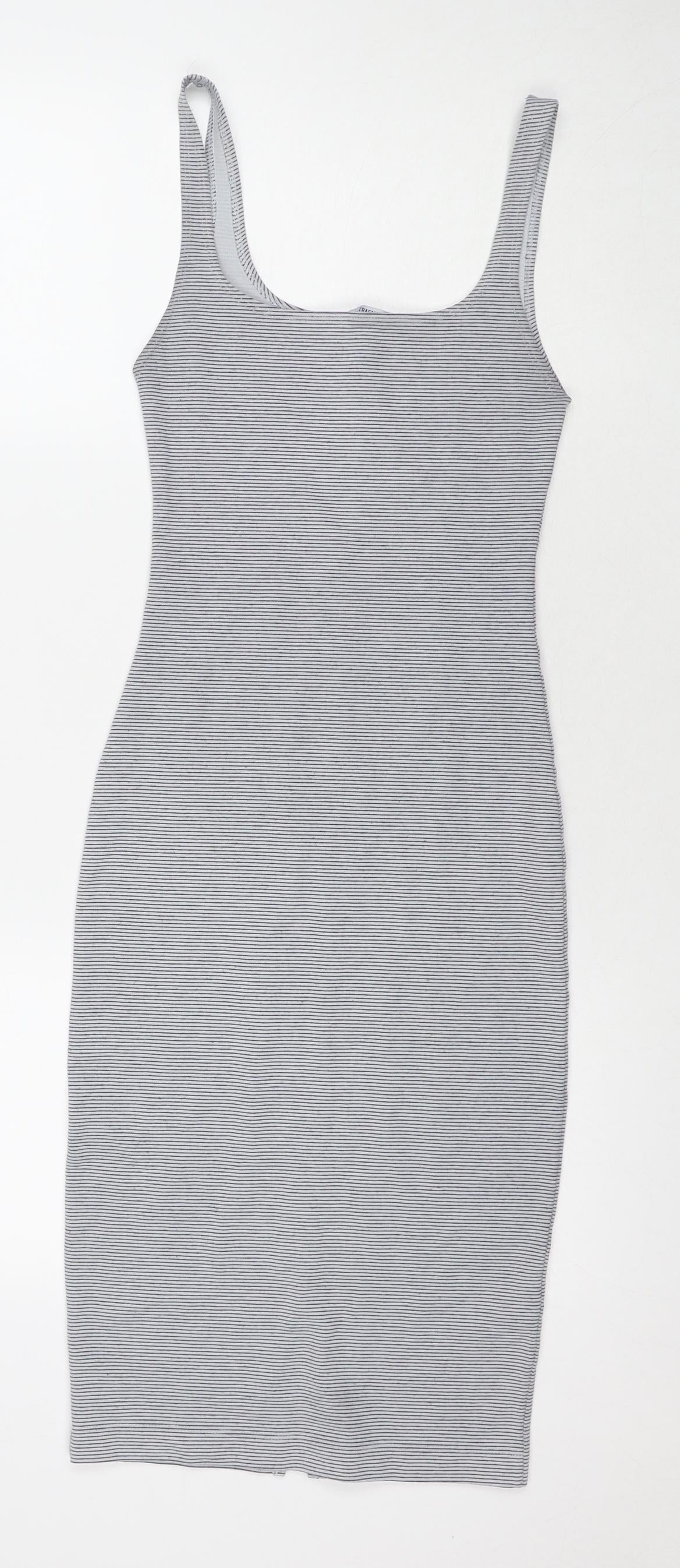 Zara Womens Grey Striped Polyester Bodycon Size S Scoop Neck Pullover