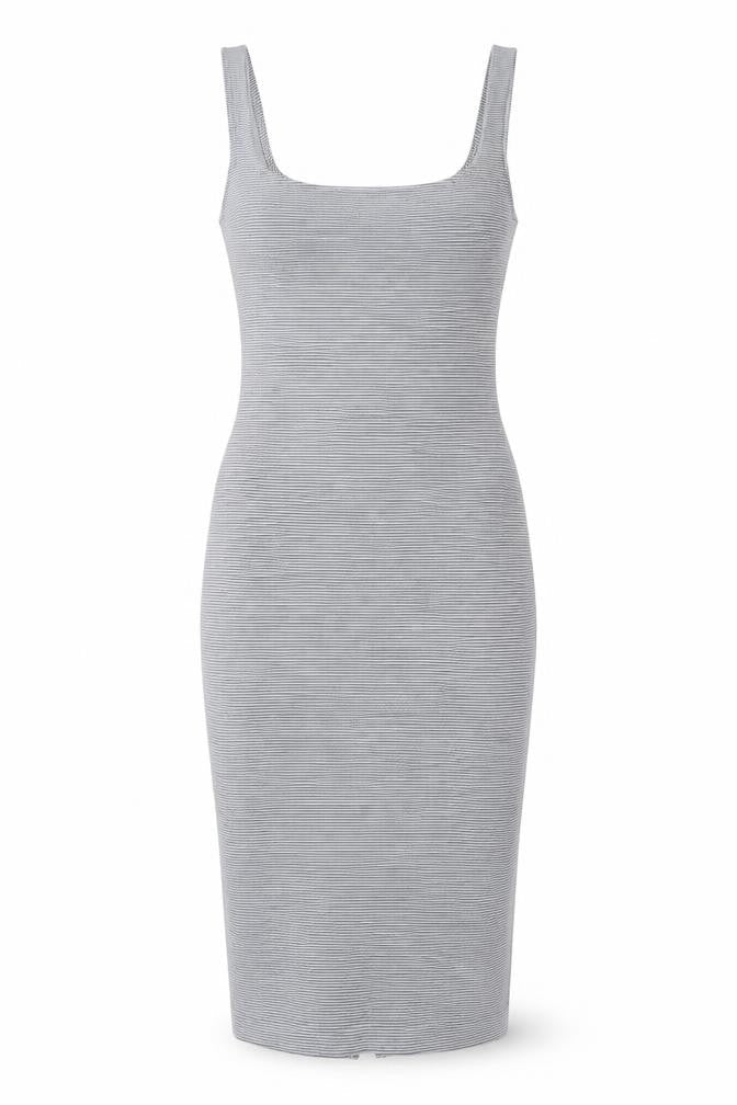 Zara Womens Grey Striped Polyester Bodycon Size S Scoop Neck Pullover