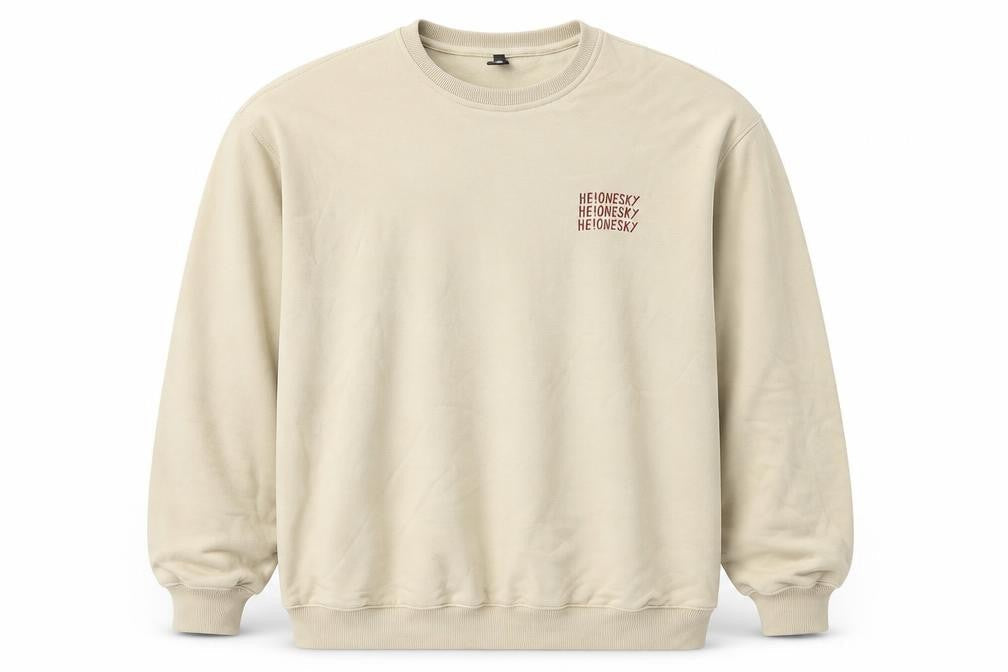 Cattee Mens Beige Cotton Pullover Sweatshirt Size L - He One Sky